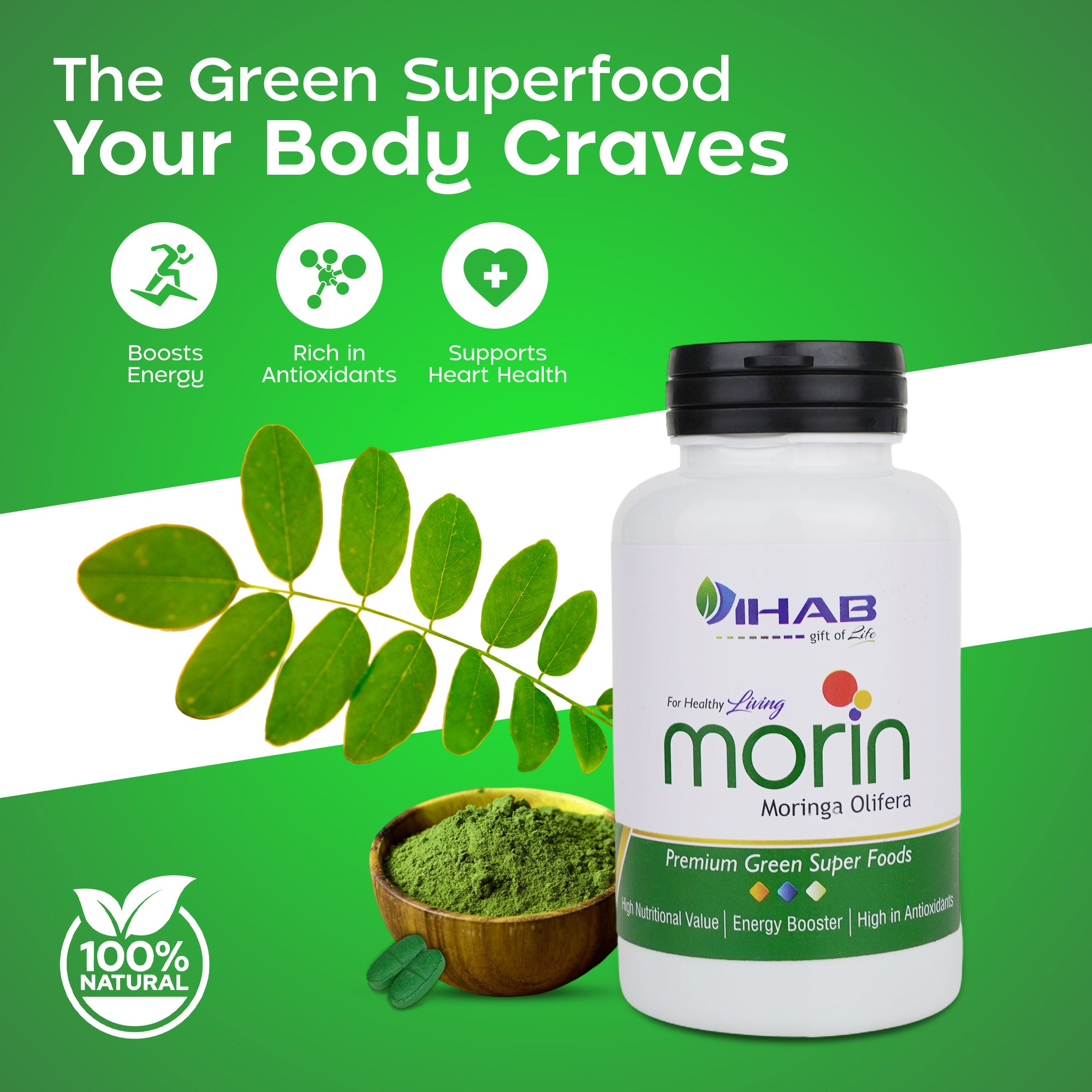 Morin Moringa Olifera Green Superfood Tablets