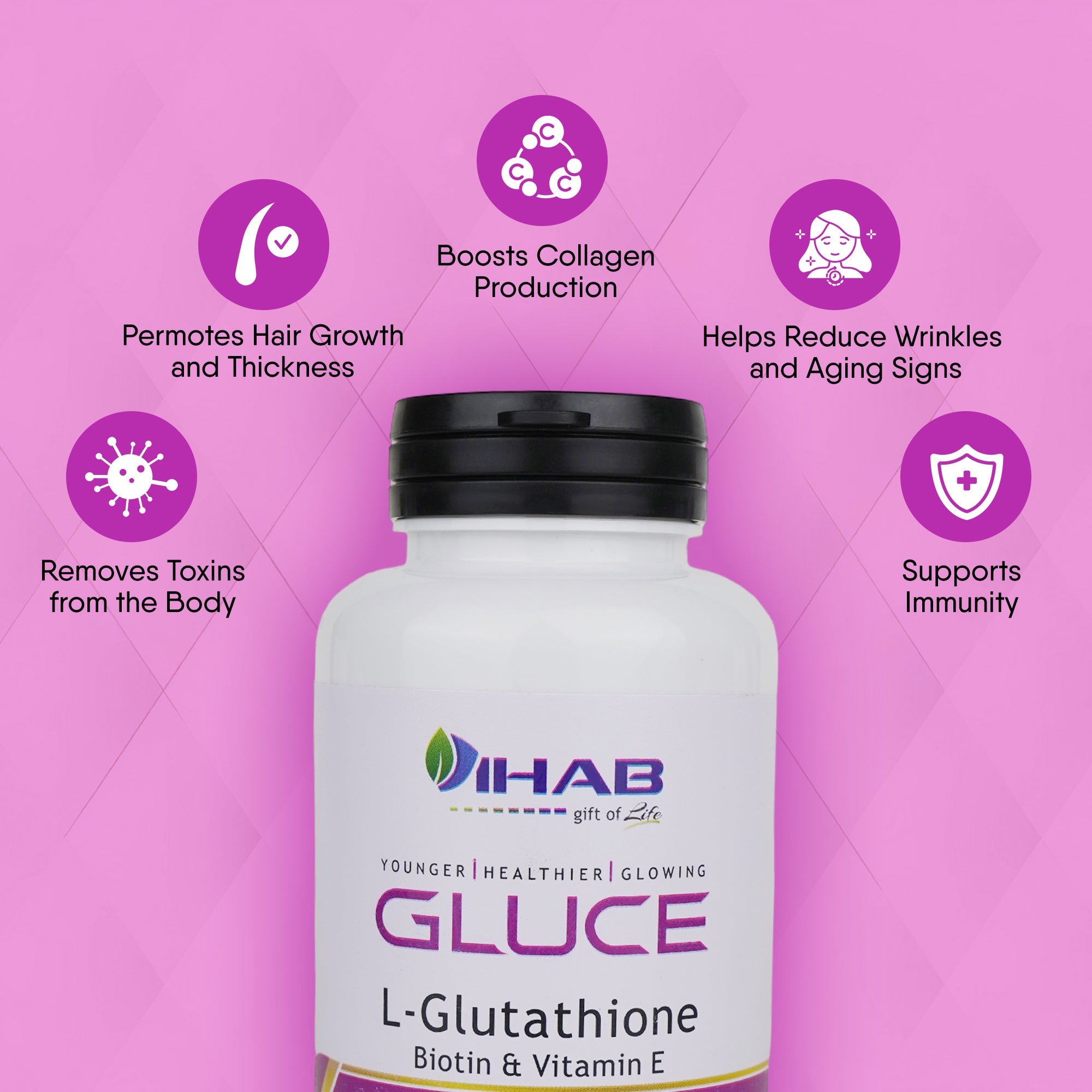 Gluce L-Glutathione Skin Hair and Nail Capsules