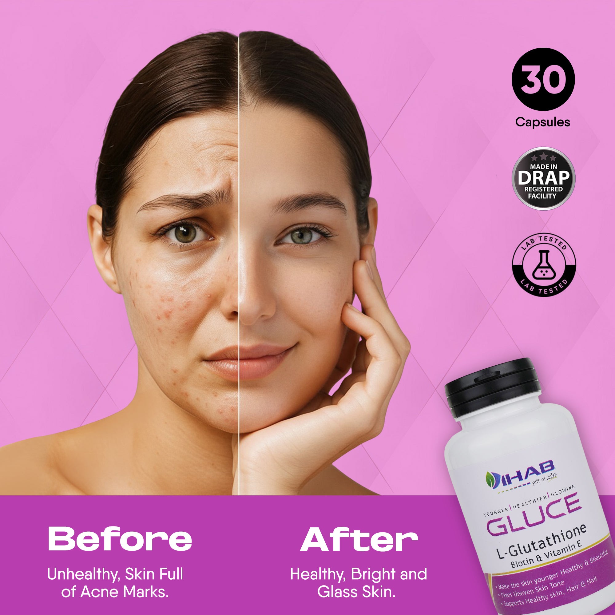 Gluce L-Glutathione Skin Hair and Nail Capsules