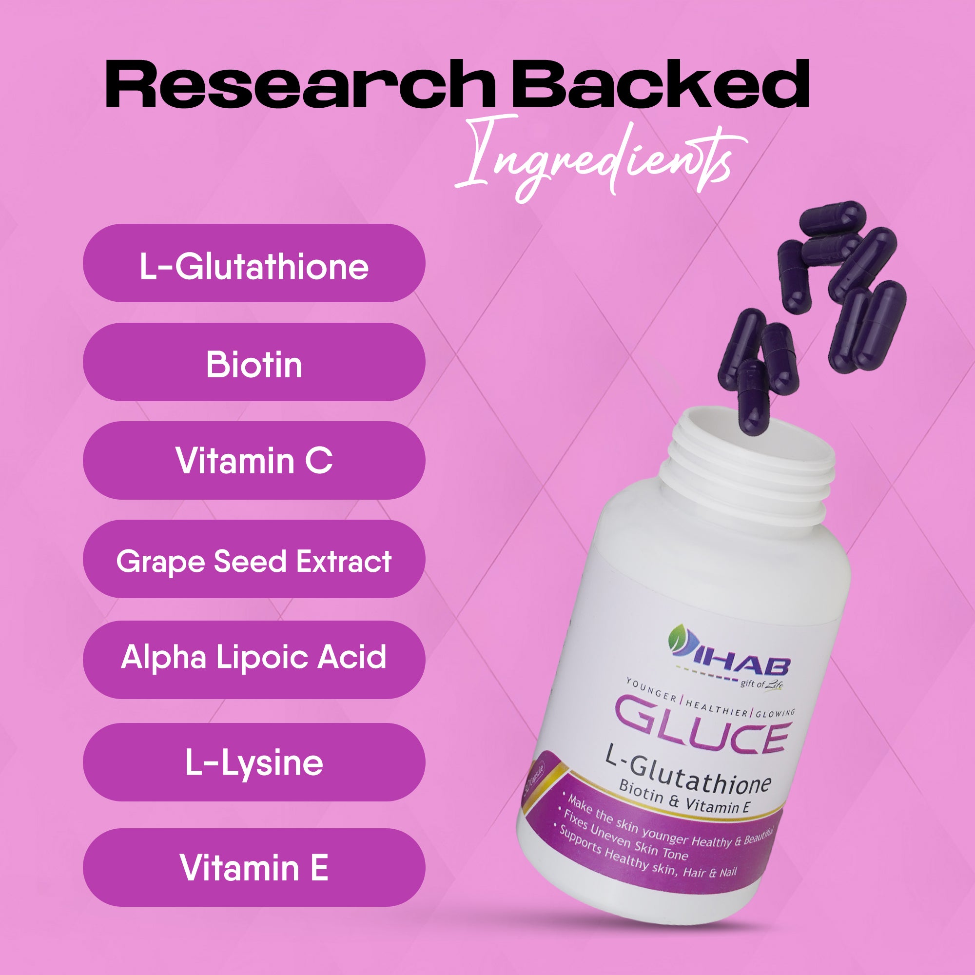 Gluce L-Glutathione Skin Hair and Nail Capsules